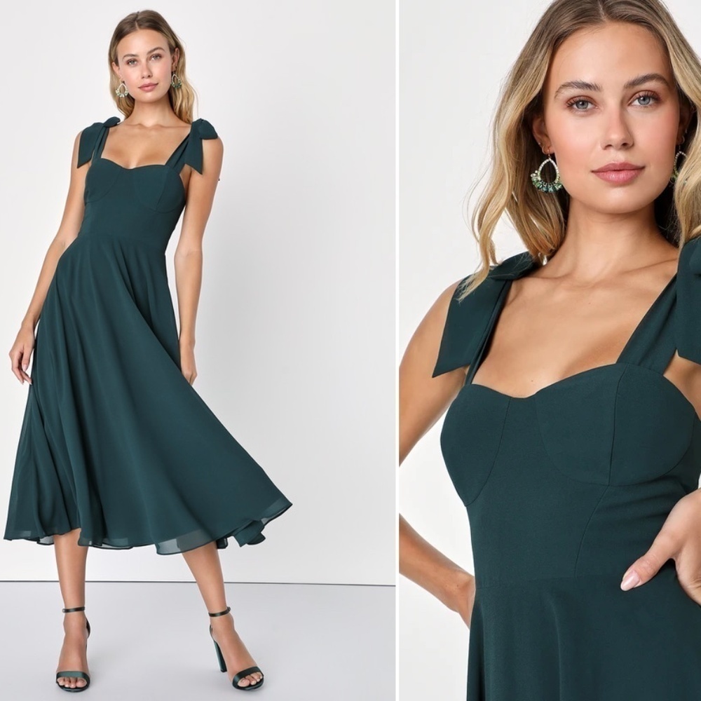 LULUS Prom Wedding Bridesmaid Sexy Classy Bustier Flowy Flirty Midi Dress